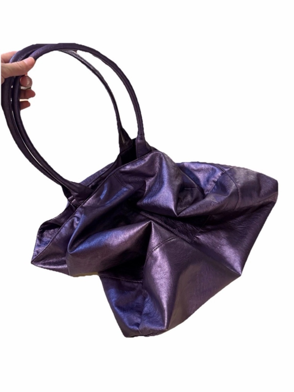 Sak’s Fifth Avenue Large Purple Shiny Metallic Leather Tote - Picture 12 of 12